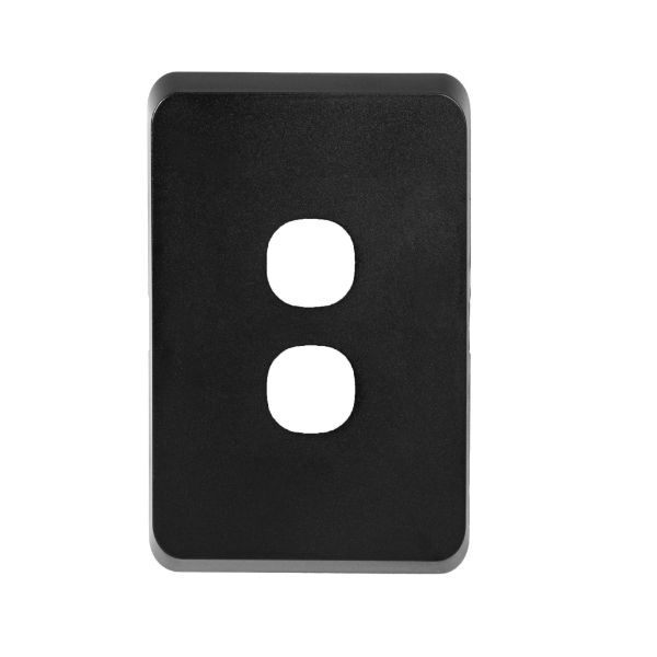 Picture of Sleek 2 Gang Switch Plate ONLY Accepts all Tradesave Mechs Flame Resistant. Matt Black