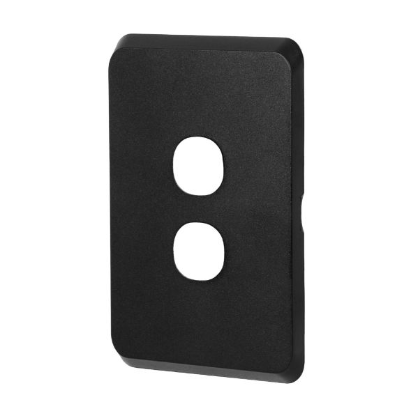 Picture of Sleek 2 Gang Switch Plate ONLY Accepts all Tradesave Mechs Flame Resistant. Matt Black