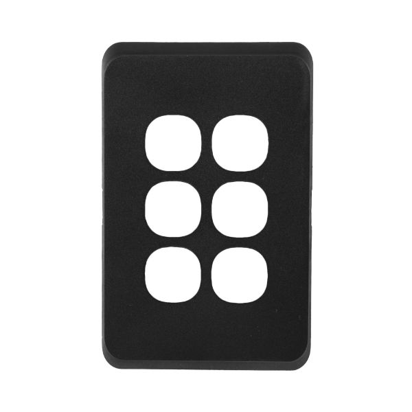 Picture of Sleek 6 Gang Switch Plate ONLY Accepts all Tradesave Mechs Flame Resistant. Matt Black