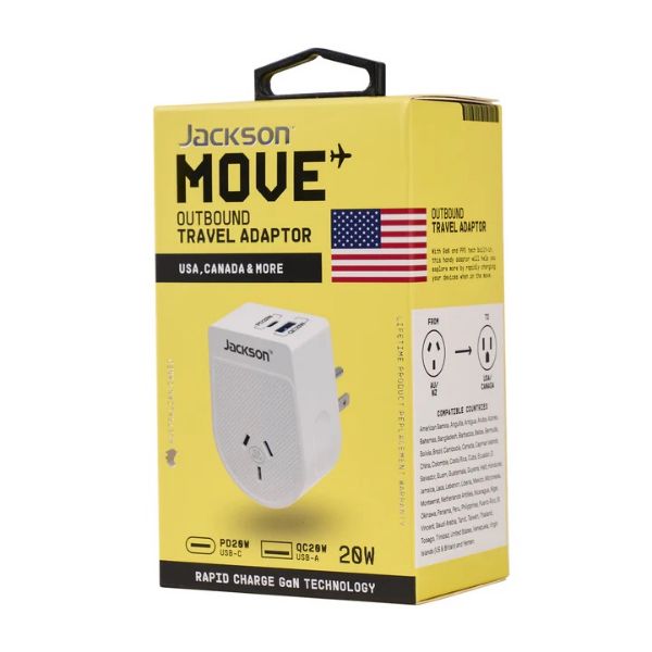 Picture of Jackson Move Outbound USA + Canada 20W USB-A + USB-C Travel Adaptor