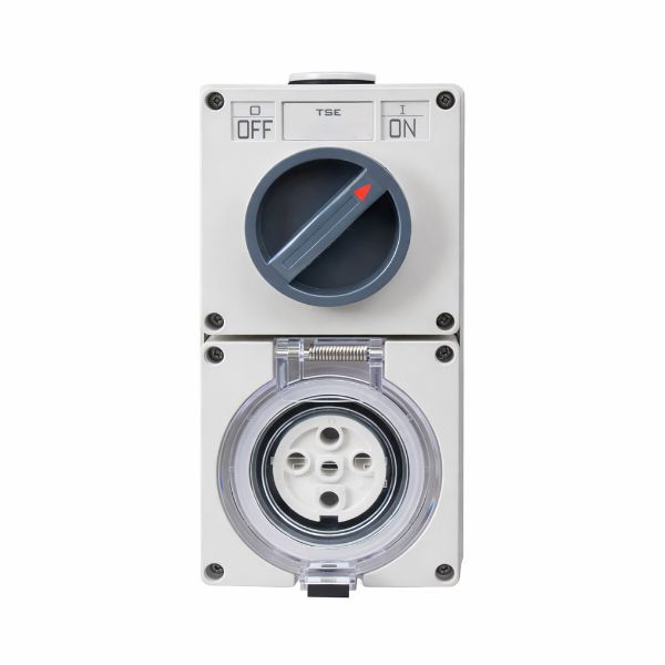 Picture of Switched Outlet 5 Pin 40A Round IP66 Stainless Steel cover fastening