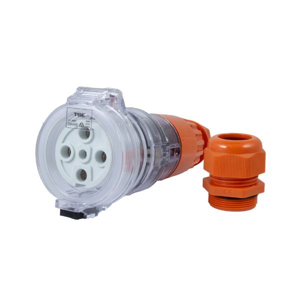 Picture of Extension Socket 5 Pin 32A Round IP66 Stainless Steel cover fastening