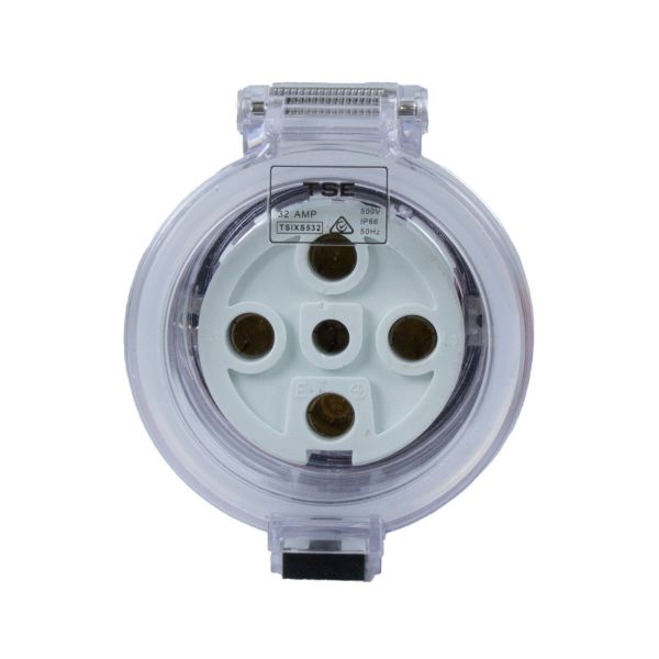 Picture of Extension Socket 5 Pin 32A Round IP66 Stainless Steel cover fastening