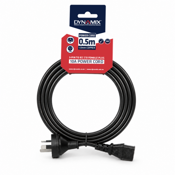 Picture of 0.5M 3-Pin Plug to IEC C13 Female Plug 10A Power Cord. 1.0mm copper core.