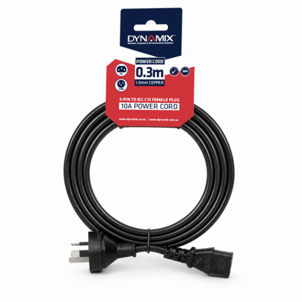 Picture of 0.3m 3-Pin Plug to IEC C13 Female Plug 10A Power Cord. 1.0mm copper core.