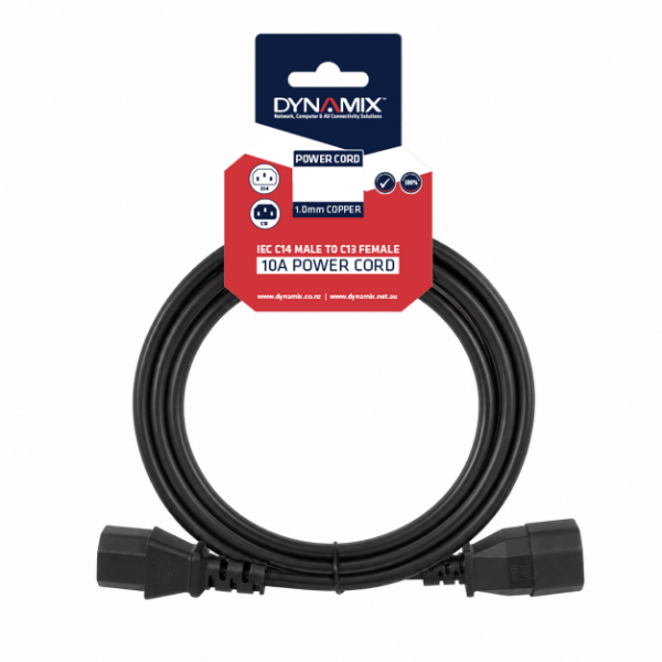 Picture of 4M IEC Male to Female 10A SAA Approved Power Cord. (C14 to C13) 1.0mm copper core
