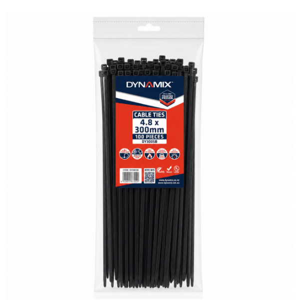Picture of 4.8x300mm UV black cable ties pack of 100