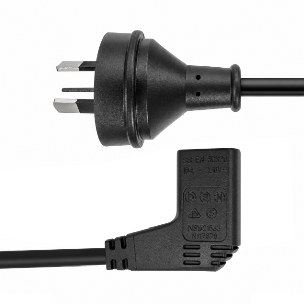 Picture of 2M 3-Pin Plug to Right Angled IEC C13 Connector 10A Power Cord. 1.0mm