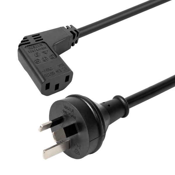 Picture of 3m 3-Pin Plug to Right Angled IEC C13 Connector 10A Power Cord. 1.0mm