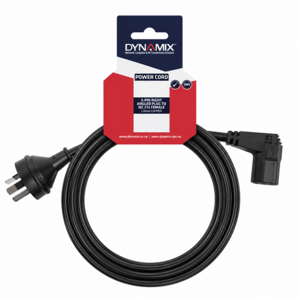 Picture of 3m 3-Pin Plug to Right Angled IEC C13 Connector 10A Power Cord. 1.0mm
