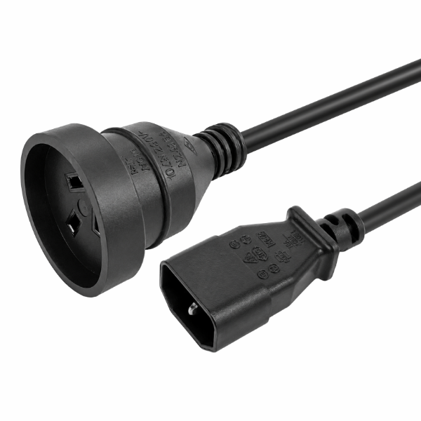 Picture of 0.5m 3-Pin Socket to IEC C14 Male Connector. 10A. Power Cord.