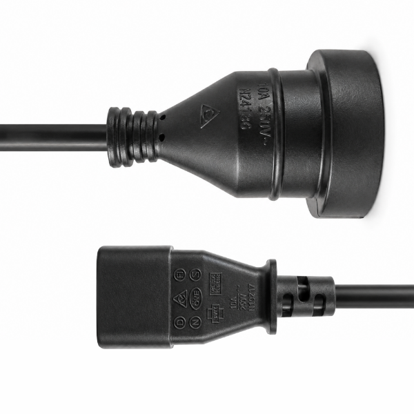Picture of 0.5m 3-Pin Socket to IEC C14 Male Connector. 10A. Power Cord.