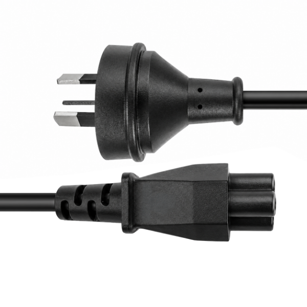 Picture of 2M 3-Pin to C5 Clover Shaped Female Connector 7.5A. SAA approved Power Cord 0.75mm