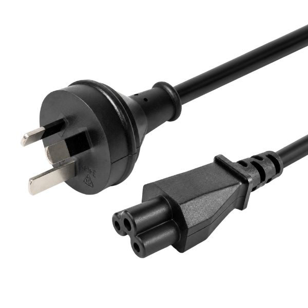 Picture of 2M 3-Pin to C5 Clover Shaped Female Connector 7.5A. SAA approved Power Cord 0.75mm