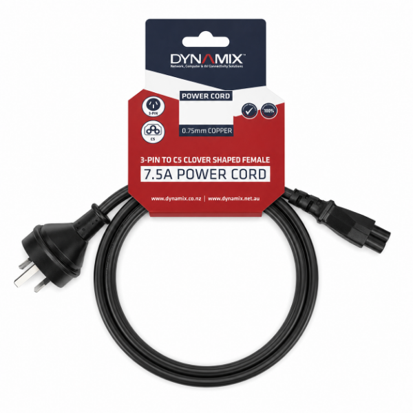 Picture of 5M 3-Pin to C5 Clover Shaped Female Connector 7.5A. SAA approved Cord. 0.75mm