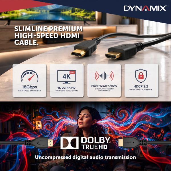 Picture of 2m HDMI 18Gbps Slimline High-Speed Cable w/ Ethernet. Max Res: 4K2K@24/60Hz
