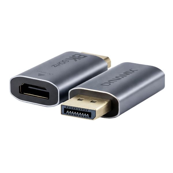 Picture of DisplayPort Male to HDMI Female Adapter. Supports 8K60Hz.