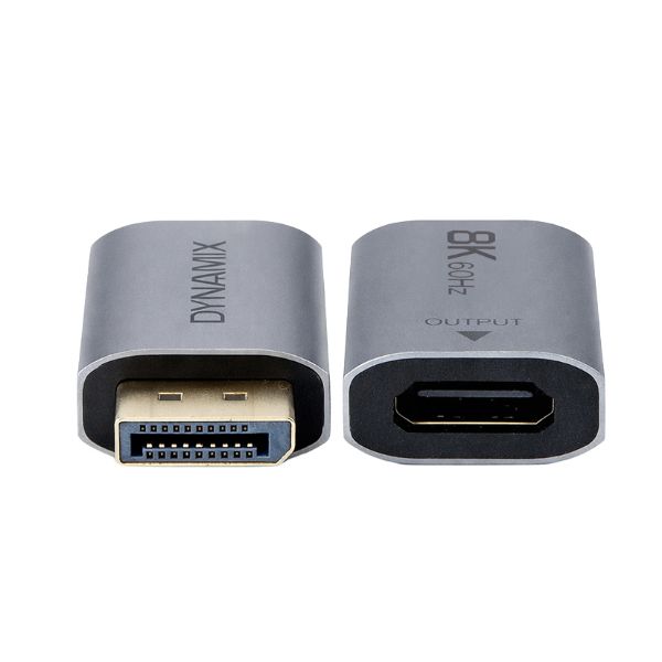 Picture of DisplayPort Male to HDMI Female Adapter. Supports 8K60Hz.