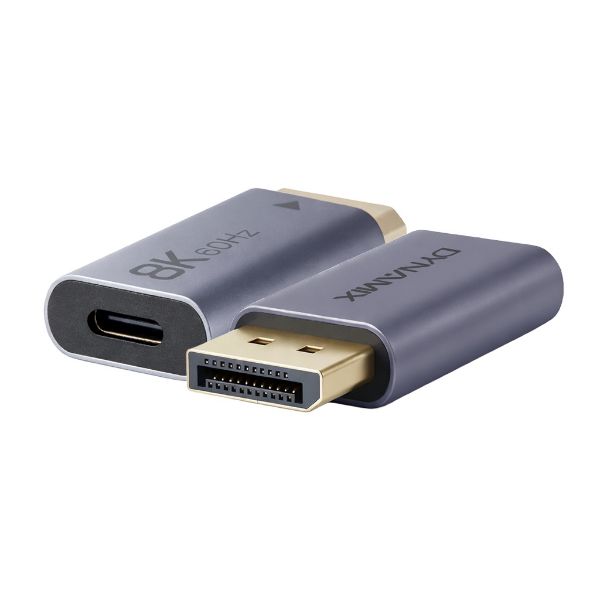 Picture of USB-C 4.0 Female to Male DisplayPort Adapter. Supports USB 4. Sliver Aluminium Shell.