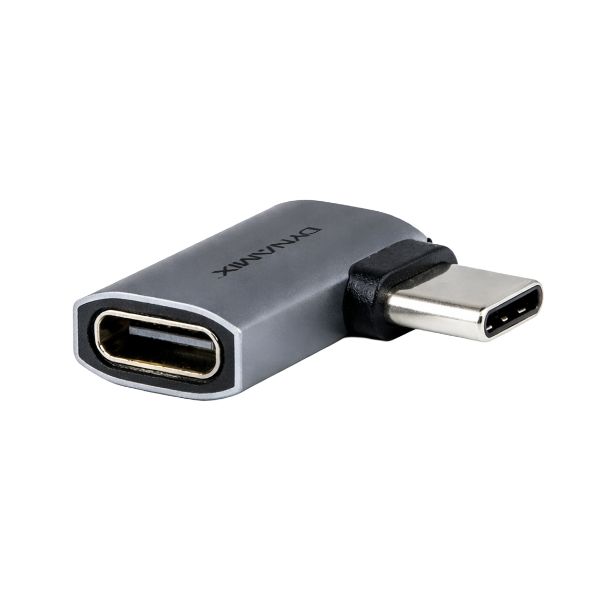Picture of USB-C Side-bend Male/Female Adapter. Supports USB4.0 Sliver Aluminium Shell.