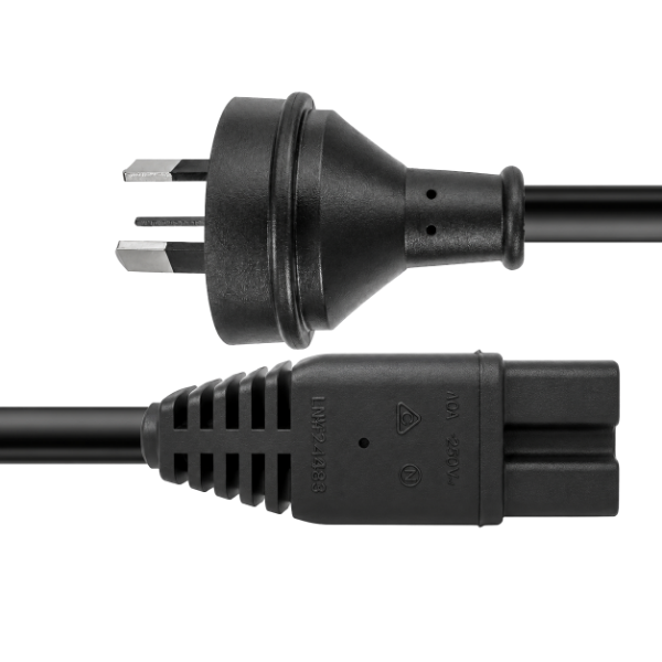 Picture of 1M 3-Pin to Notched C15 Rubber Flex SAA Approved Power Cable 1.0mm Copper Core Black
