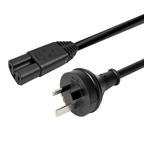 Picture of 2M 3-Pin to Notched C15 Rubber Flex SAA Approved Power Cable 1.0mm Copper Core Black