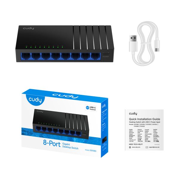 Picture of 8-Port Gigabit Unmanaged Desktop Switch in Plastic Case USC-C Powered -Adapter NOT Inc