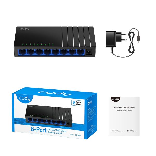 Picture of 8-Port Gigabit Unmanaged Desktop Switch in Plastic Case 8x 10/100/1000M RJ45 Ports