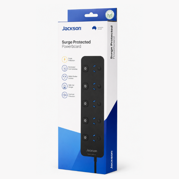 Picture of Jackson Powerboard 6 outlet.Individual Switches Black Color