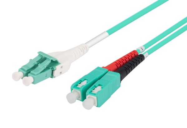 Picture of 2M LC to SC OM3 Uniboot Elite Low-loss 50u 3mm MM Duplex Fibre Lead Aqua LSZH Jacket