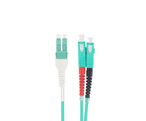 Picture of 5M LC to SC OM3 Uniboot Elite Low-loss 50u 3mm MM Duplex Fibre Lead Aqua LSZH Jacket