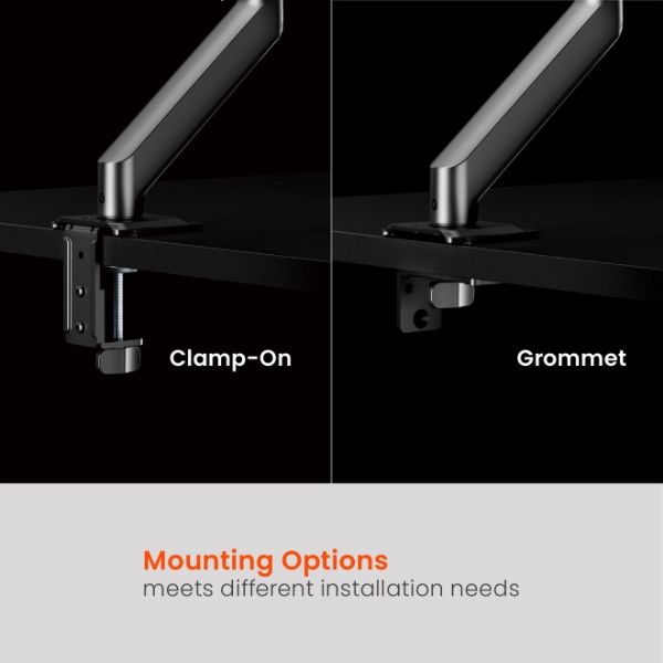 Picture of 13"-32" Dual Monitor Desk Mechanical Spring Mount Bracket. Desk Clamp & Grommet
