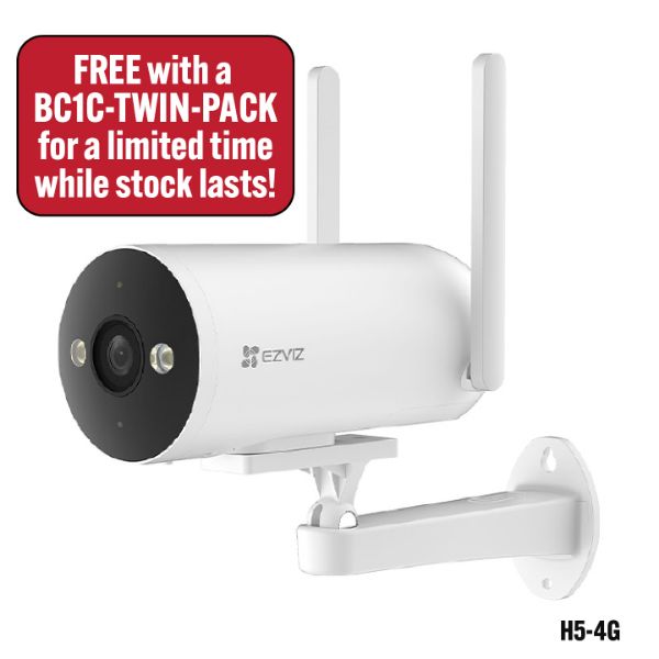 Picture of 8MP (4K) 2-Pack BC1C Outdoor IP65 Security Camera Bundle PLUS BONUS H5-4G Camera