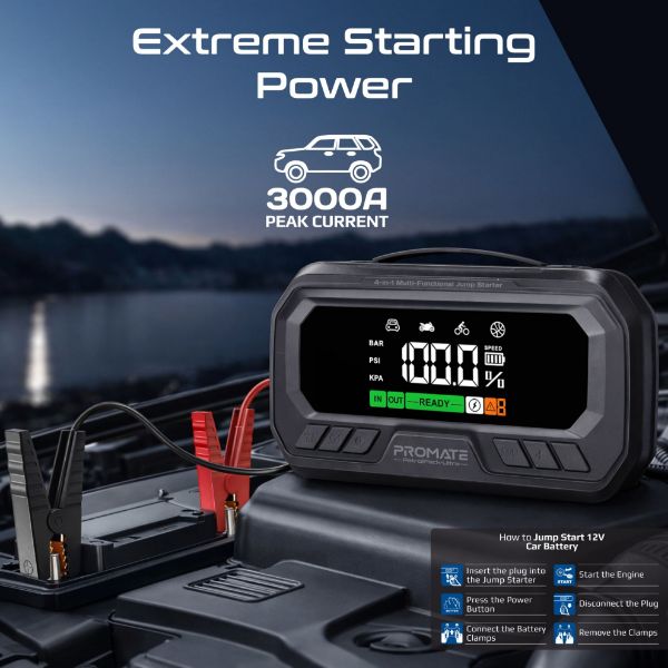 Picture of 3000A/12V High-Capacity Jump Starter with 150PSI Air Compress, 16000mAh PB