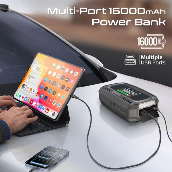 Picture of 3000A/12V High-Capacity Jump Starter with 150PSI Air Compress, 16000mAh PB