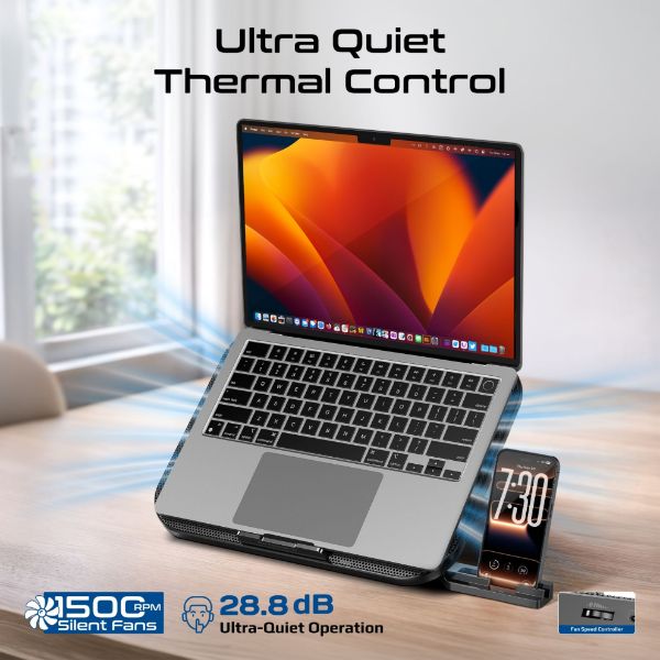 Picture of Multi-Level Laptop Cooling Pad with 3 Silent Fans & Phone Stand.
