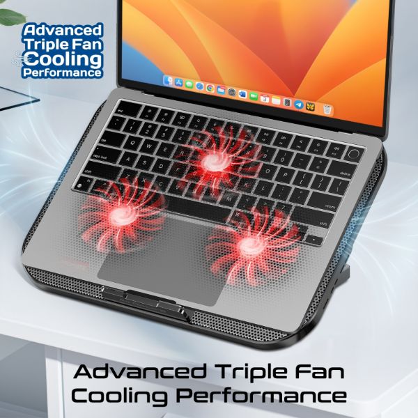 Picture of Multi-Level Laptop Cooling Pad with 3 Silent Fans & Phone Stand.