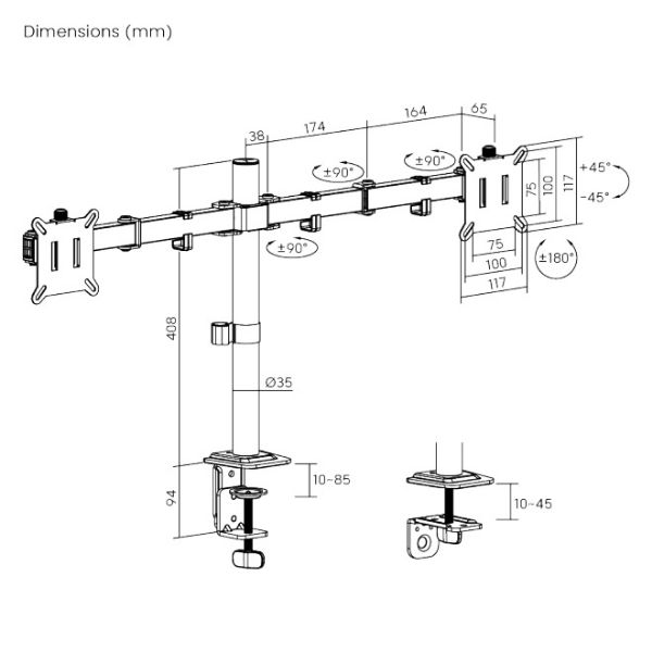 Picture of 13"-32" Dual Monitor Desk Articulating Mount Bracket Desk Clamp & Grommet Included