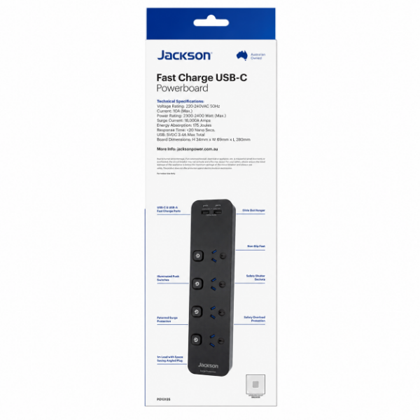 Picture of Jackson Fast Charge USB-C Powerboard Switched 4 Outlet