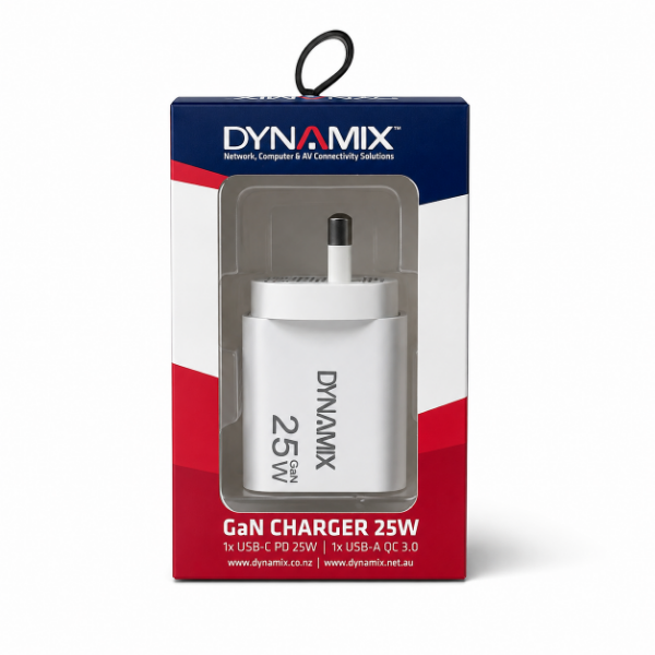 Picture of 25W 5V/3A GaN PD Wall Charger Dual USB-C & USB-A Ports
