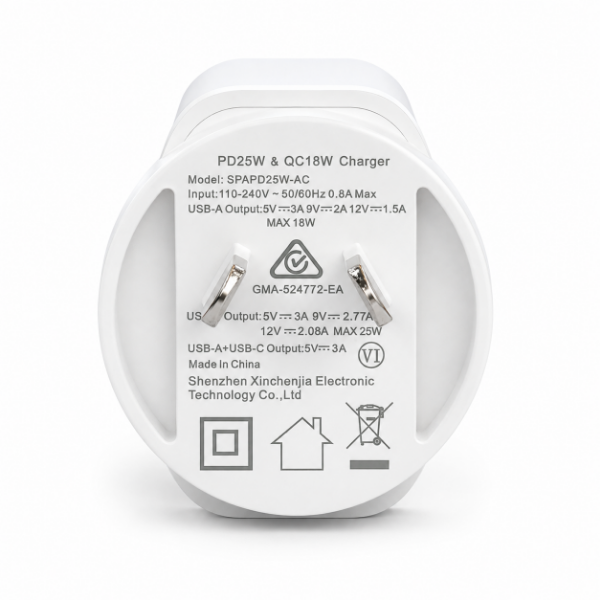 Picture of 25W 5V/3A GaN PD Wall Charger Dual USB-C & USB-A Ports
