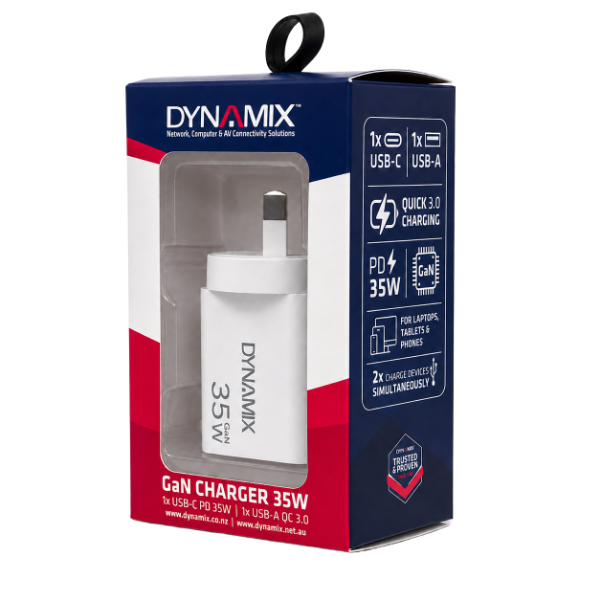 Picture of 35W 5V/3A GaN PD Wall Charger Dual USB-C & USB-A Ports