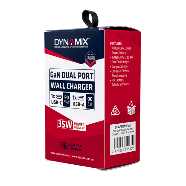 Picture of 35W 5V/3A GaN PD Wall Charger Dual USB-C & USB-A Ports