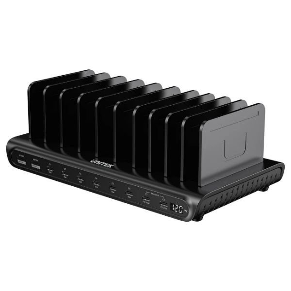 Picture of 10-Port 120W Smart Charging Station. 8x USB-C & 2x USB-A
