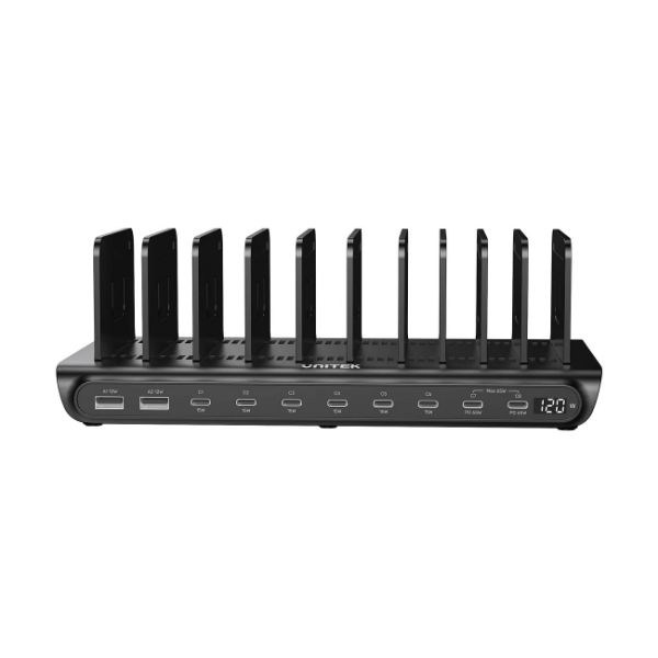 Picture of 10-Port 120W Smart Charging Station. 8x USB-C & 2x USB-A