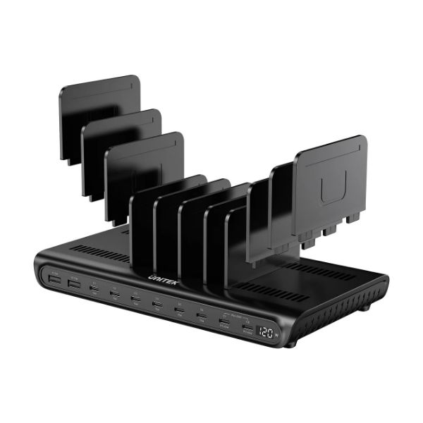 Picture of 10-Port 120W Smart Charging Station. 8x USB-C & 2x USB-A