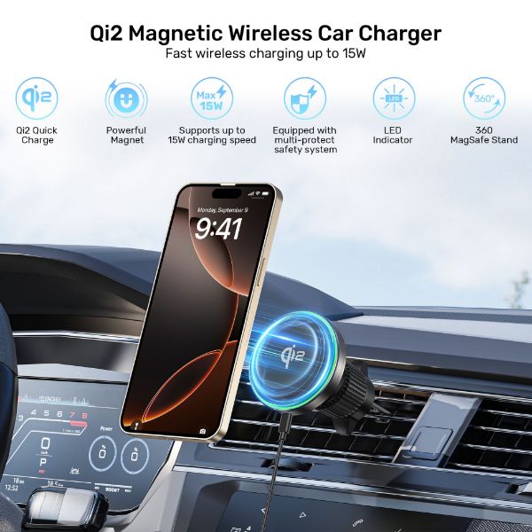 Picture of Qi2 Magnetic Wireless Car Charger