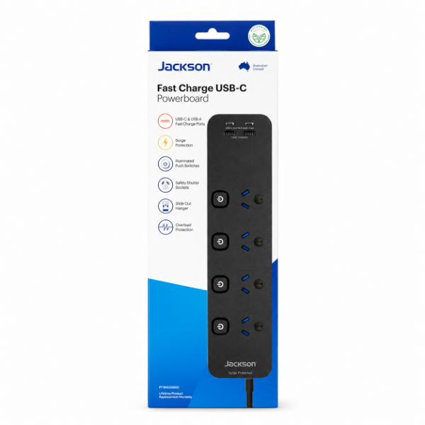 Picture of Surge Protected Powerboard Switched 4 Outlet Black