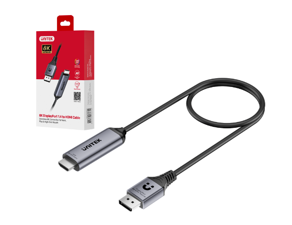 Picture of 1.8M 8K 60Hz DisplayPort 1.4 to HDMI 2.1 Adpater Cable. Supports 8K Ultra HD Res