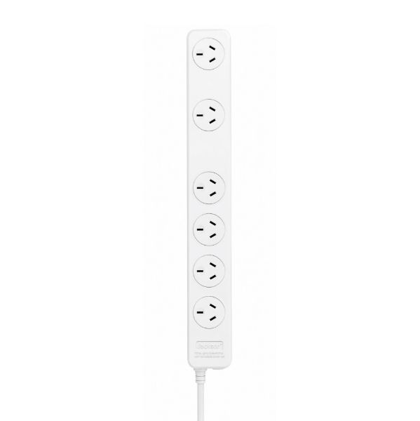 Picture of 6-Way Powerboard Surge Protected w/ 2x double spaced Ports. 1m Power cord